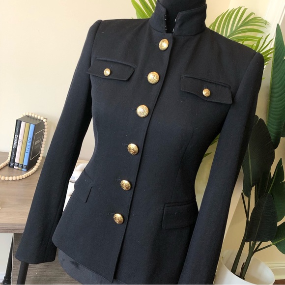 Ralph Lauren Black Label Wool Stand Collar Military Style Black Jacket Blazer 2 - Picture 3 of 9